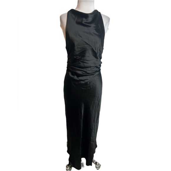 NWT House of Harlow black satin cut out cross back maxi dress Sz L Minimalist - Picture 4 of 10